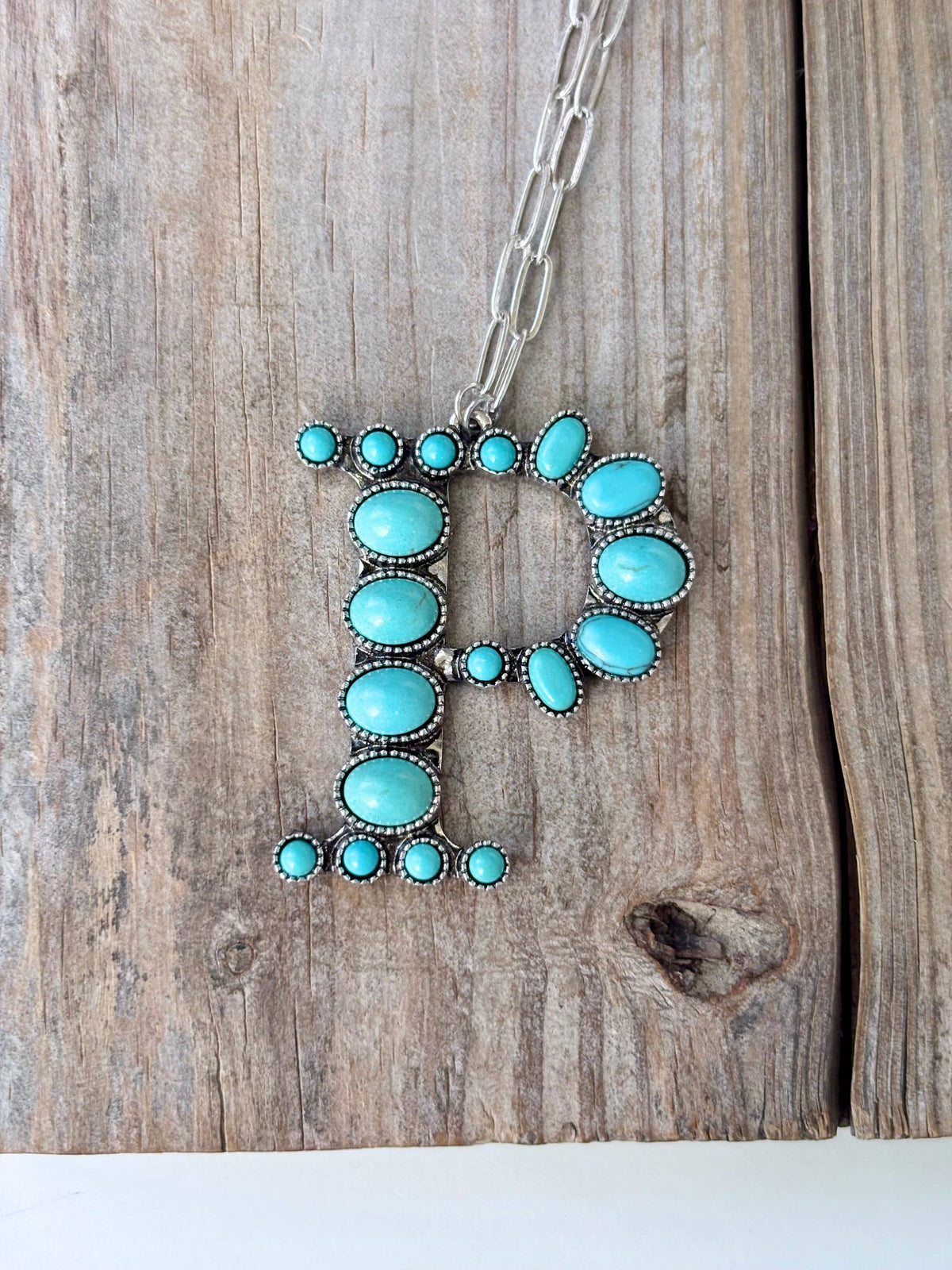 Western Style Turquoise Stone Initial Necklace