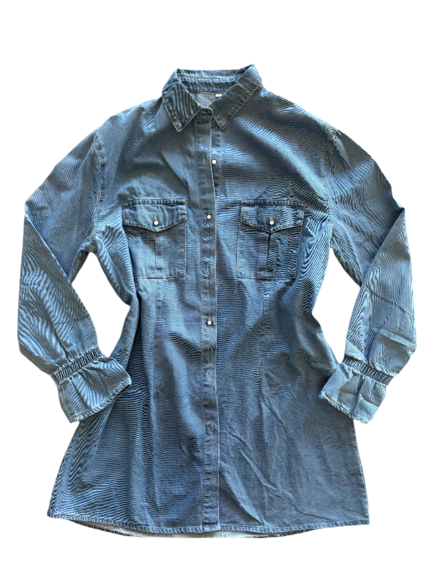 Washed Button Closure Denim Dress