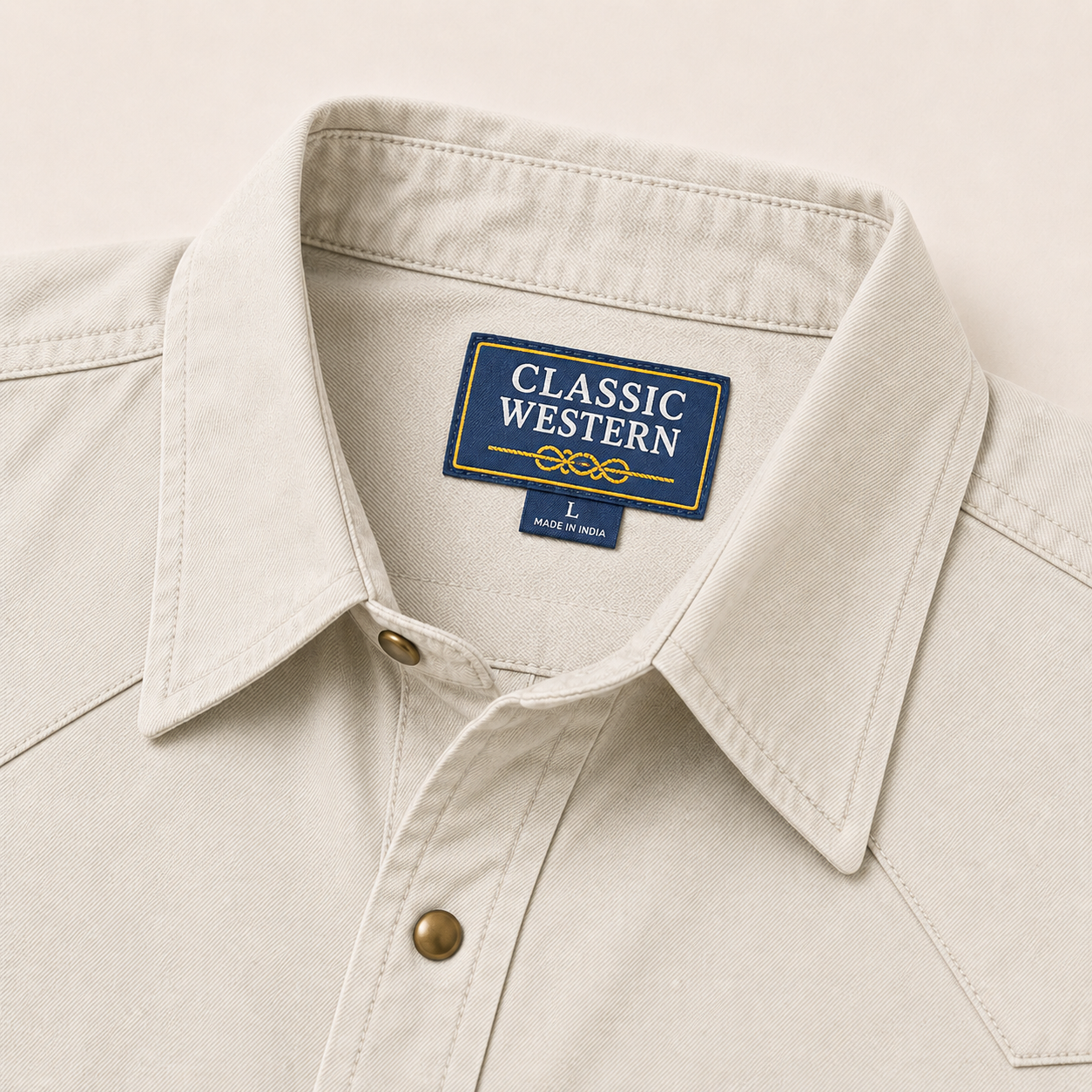 Men's Ecru Solid Long Sleeve Cowboy Western Snap Shirt