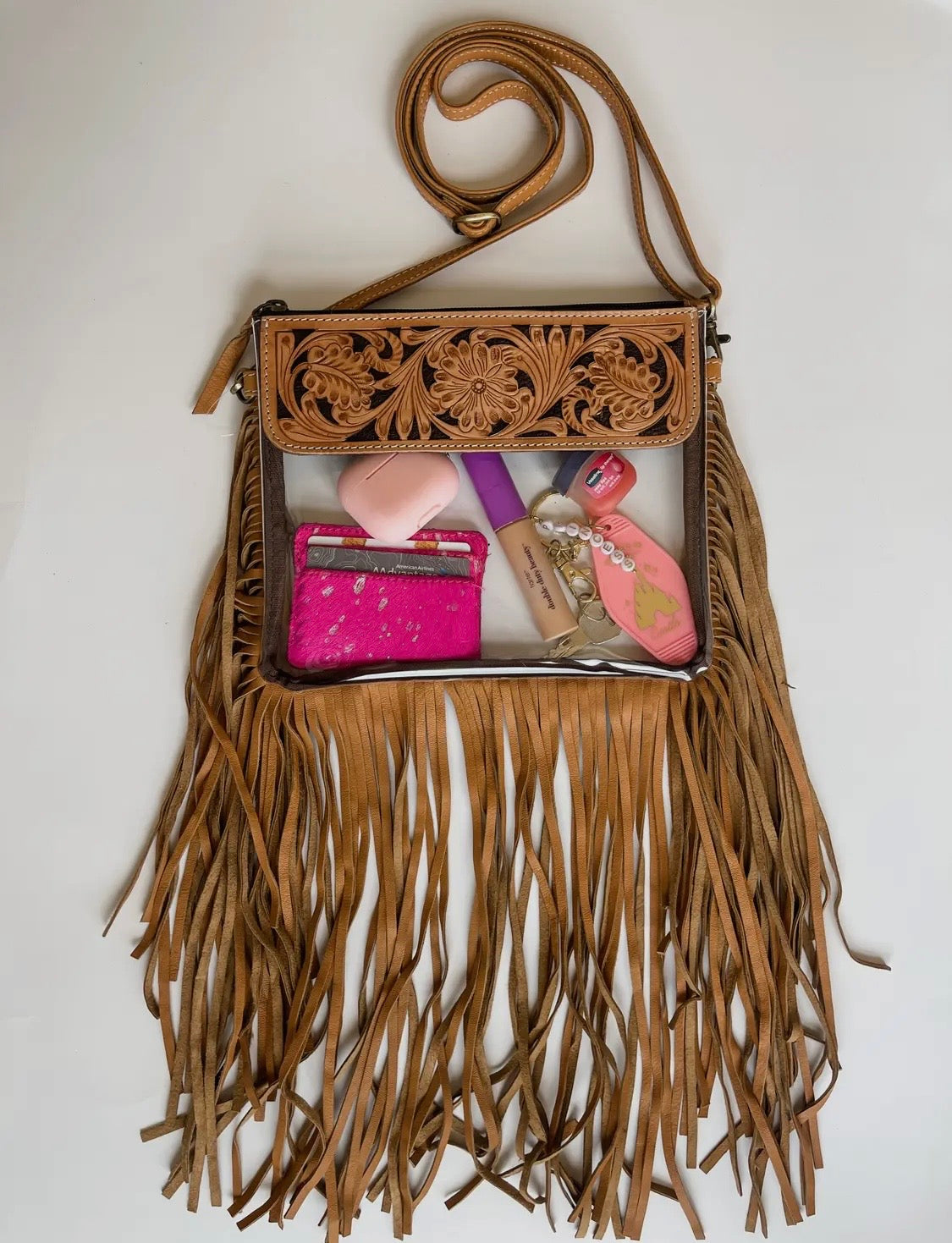 Hand Tooled Clear Crossbody Purse