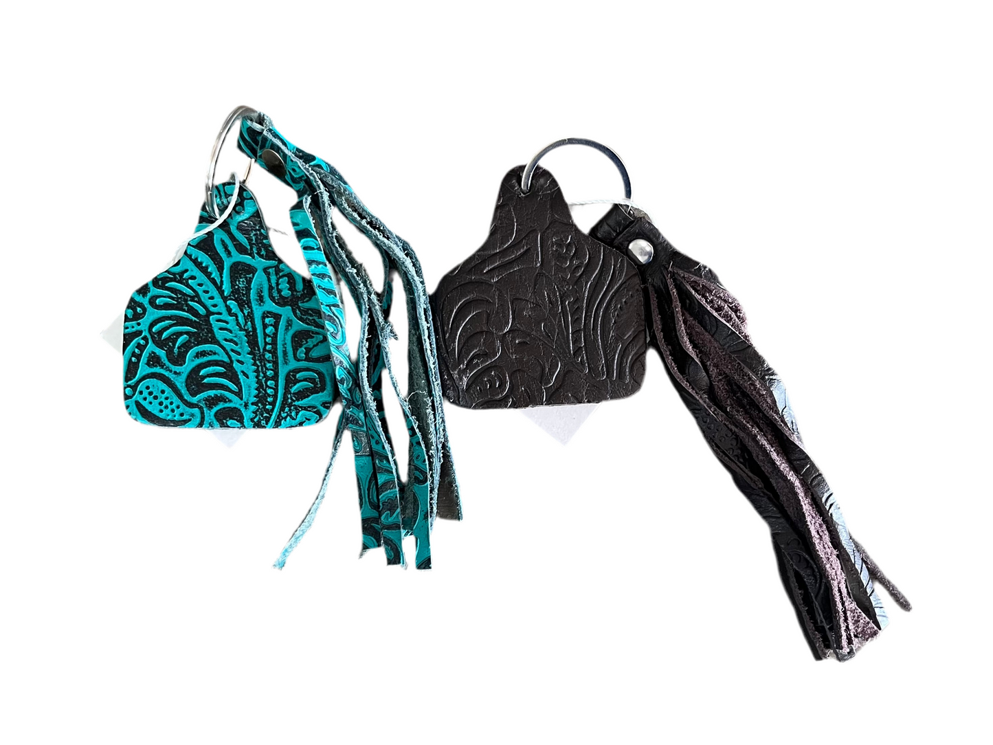 Cowtag Embossed Leather Keychain with Tassel