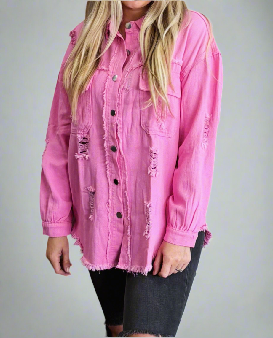 Raw Trim Button Up Denim Shirt / Jacket