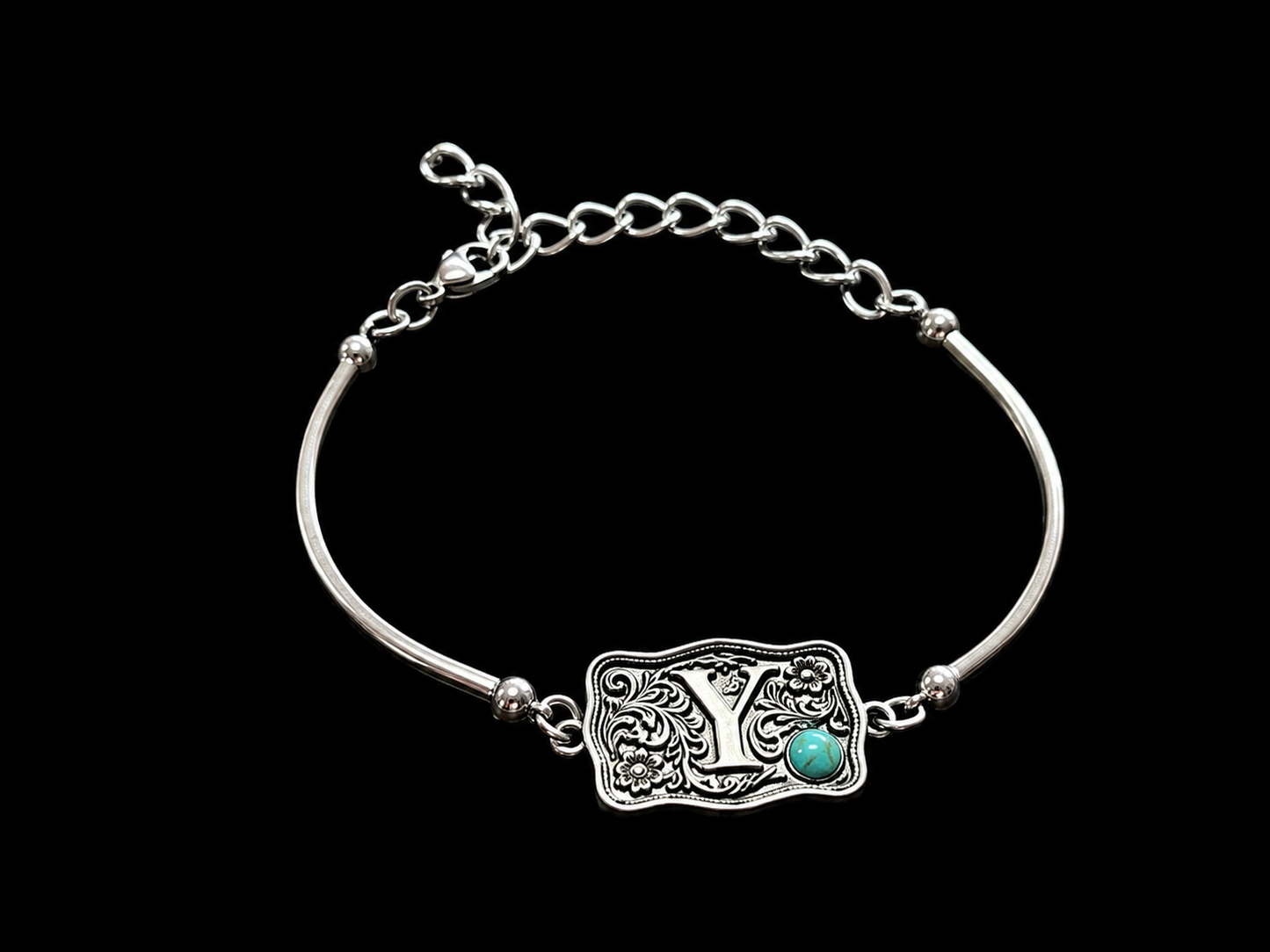 Silver Alloy Buckle Initial Bracelet (Only Letter Y In Stock)