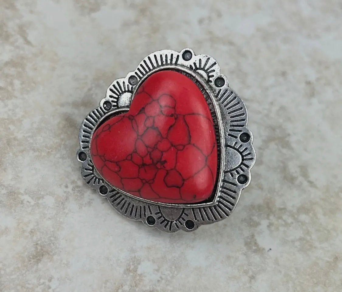 Red Turquoise Heart Stretch Ring