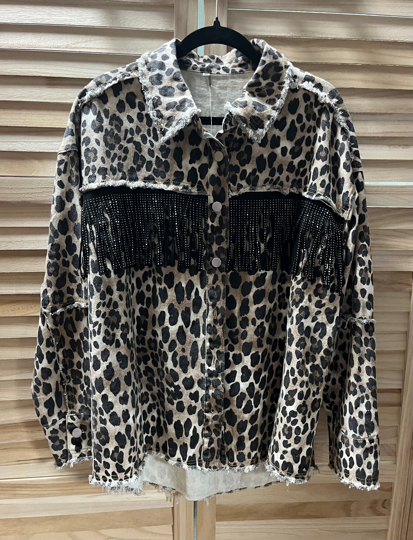 Leopard Fringed Oversized Denim Jacket