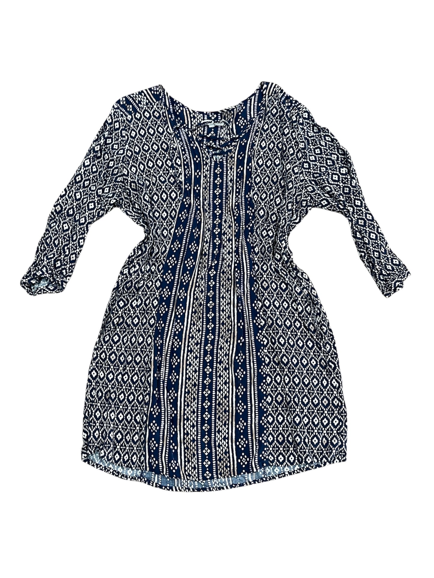 Navy, Lilac, & Khaki Patterned Dress-Size L