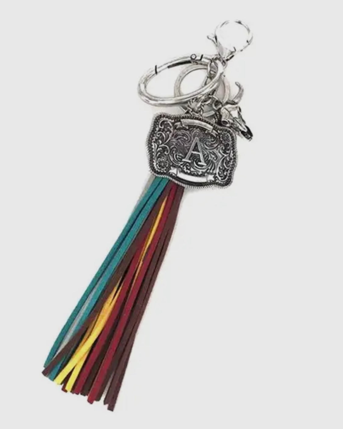 Western Belt Buckle Initial Tassel Keychain