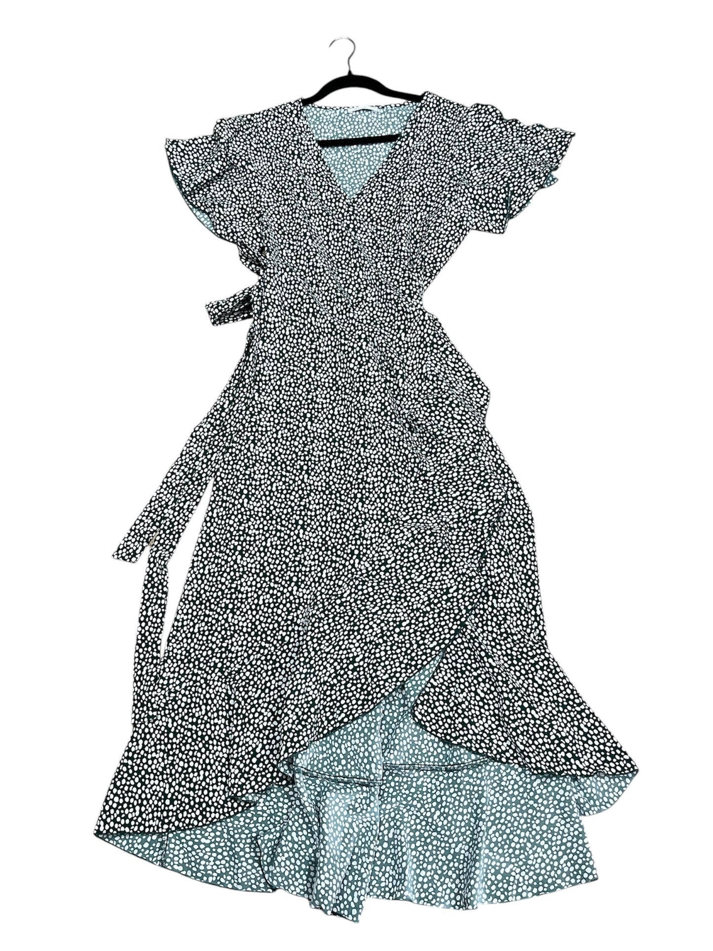Long Green Patterned Wrap Around Dress-Size L