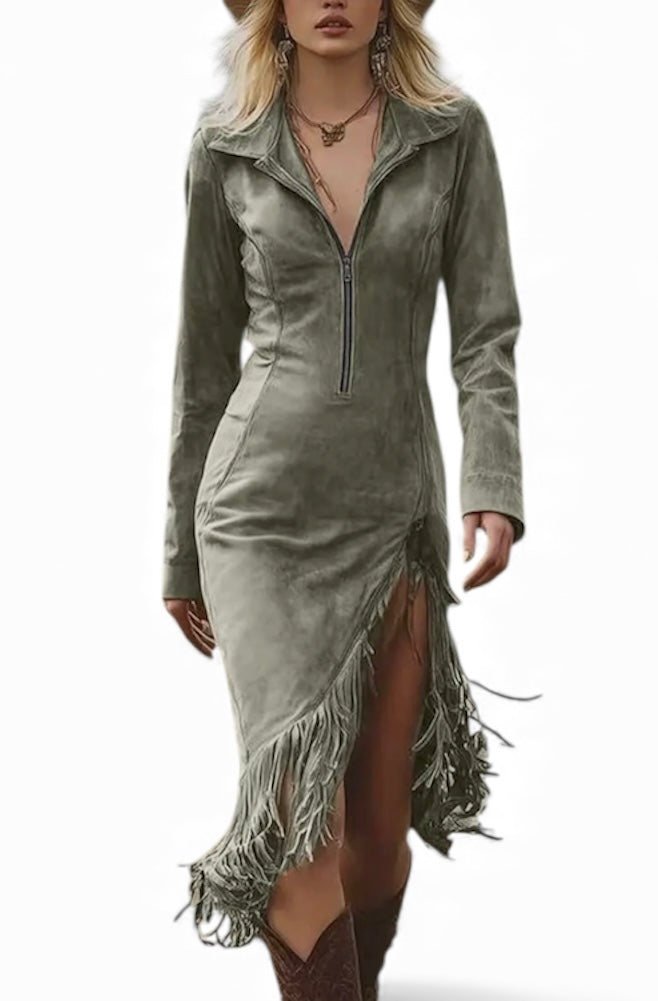 Suede Fringe Slim Fit Dress