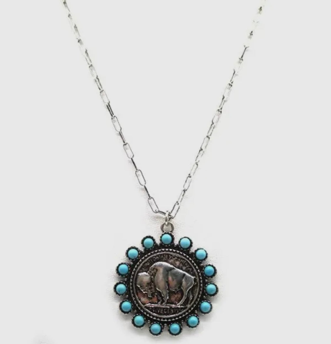 Western Buffalo Coin Turquoise Necklace