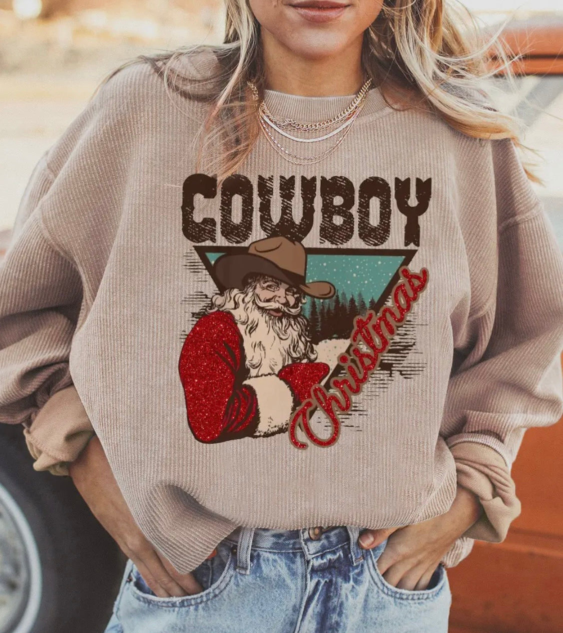 Christmas Cowboy Ribbed Corduroy Sweatshirt