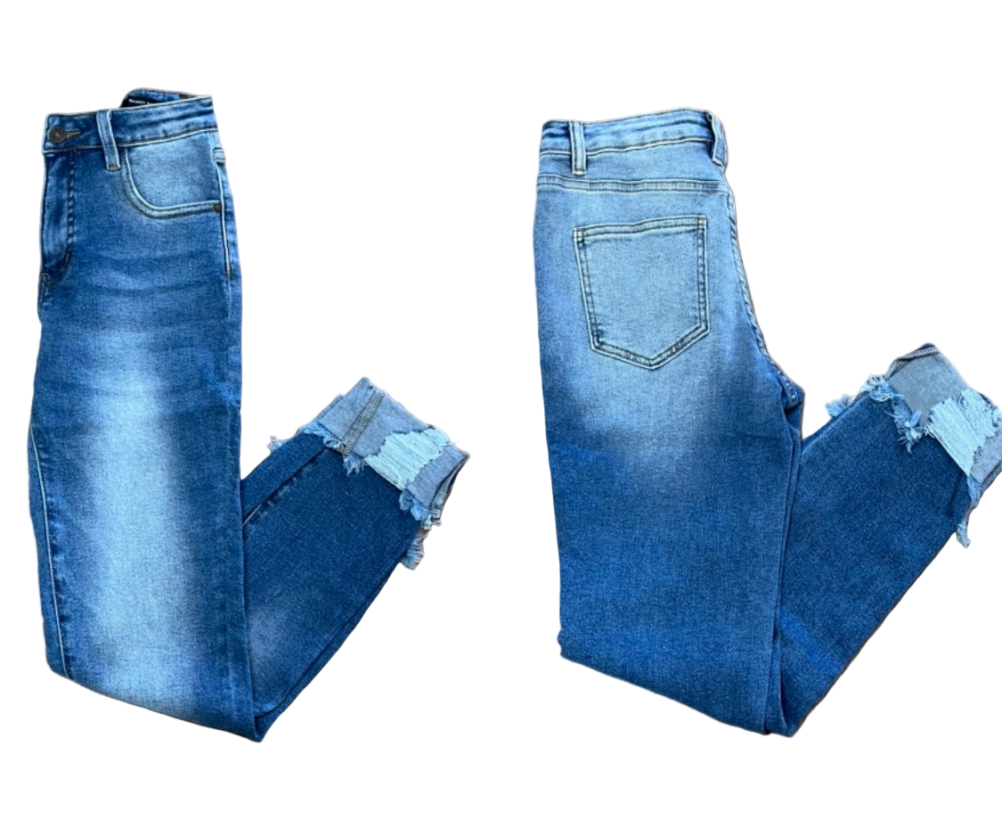 Lucky and Blessed Mid Rise Cuffed Hem Skinny Jeans