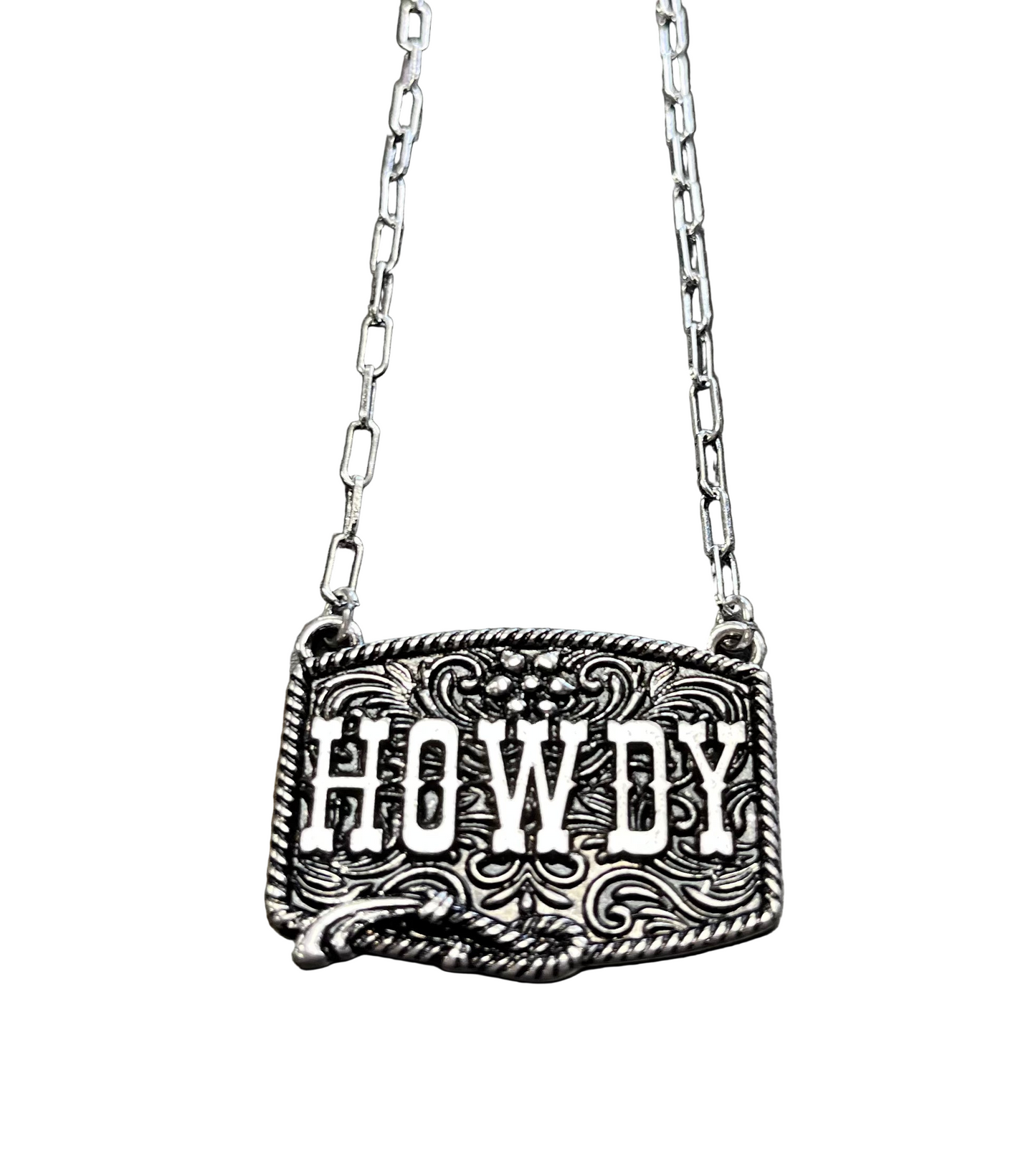 Western Howdy Necklace - Silver Plated