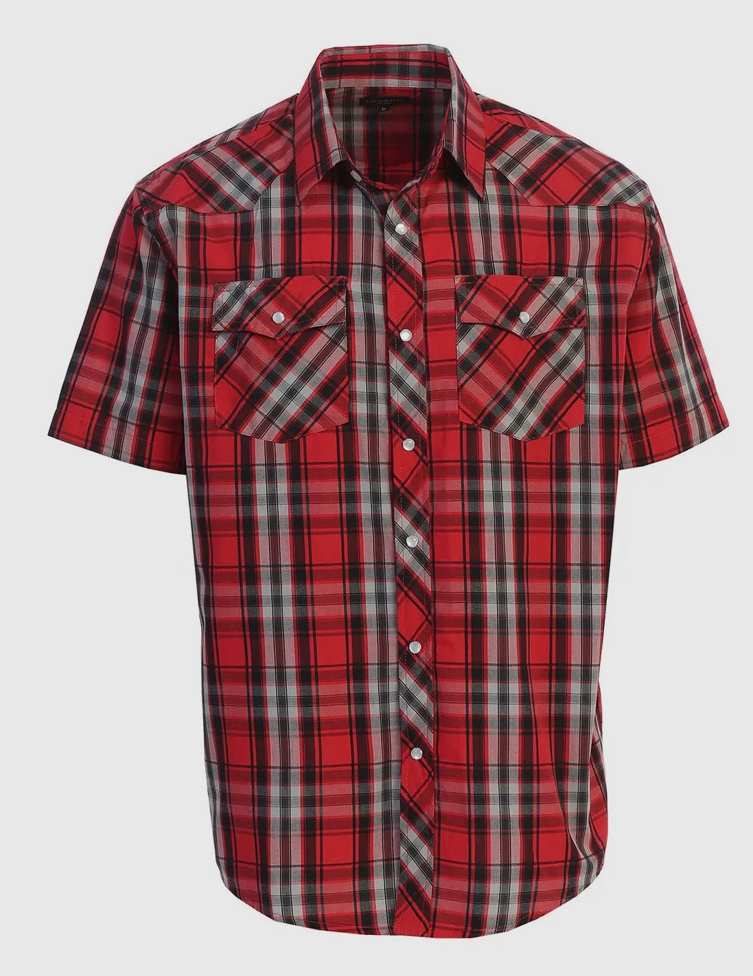 Men’s Pearl Snap Plaid Short Sleeve Shirt