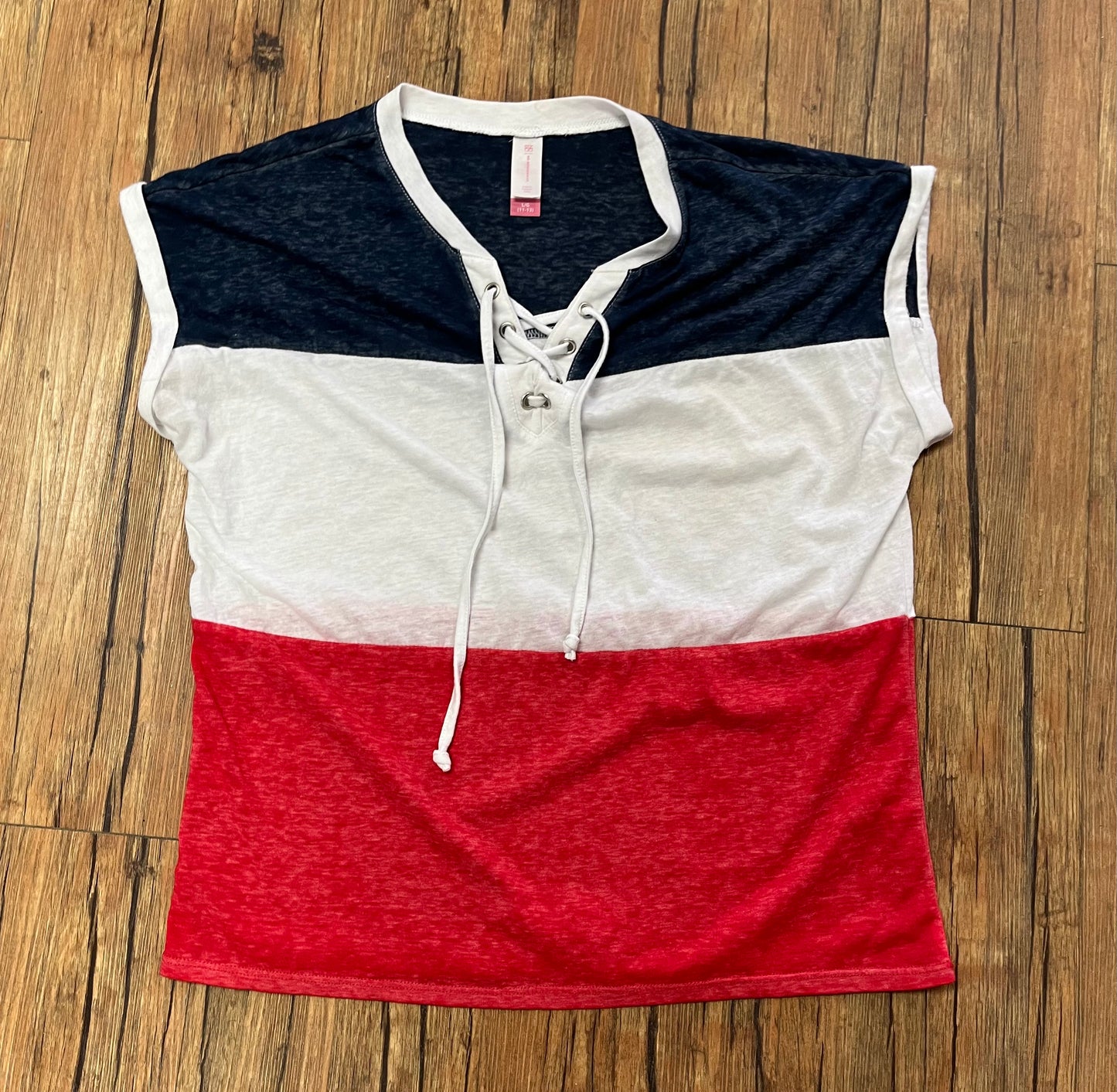 Red, White, & Blue Tie Front Tee-Size L