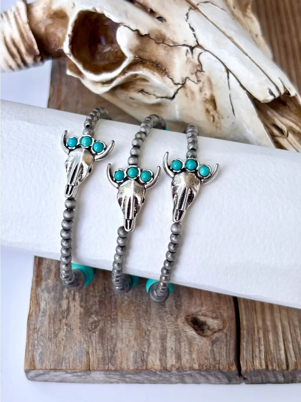 3 Layer Navajo Pearl & Stone Stackable Stretch Bracelet