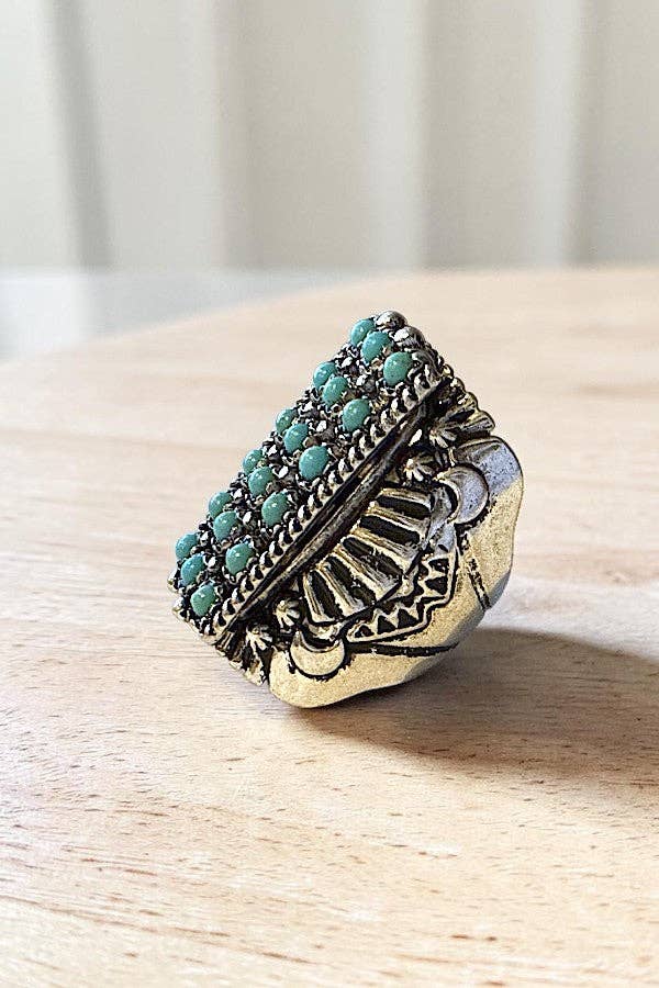 TQ GEM BEAD WESTERN DESIGN STATEMENT CUFF RING