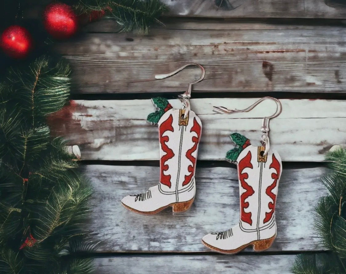 Western Christmas Cowboy Boot Earrings