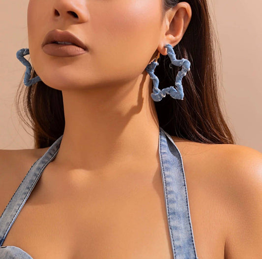 Star or Square Denim Earrings