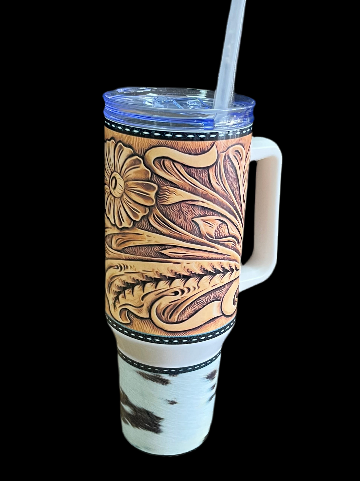 Tooled Leather & Cowhide Print 40 oz Cup