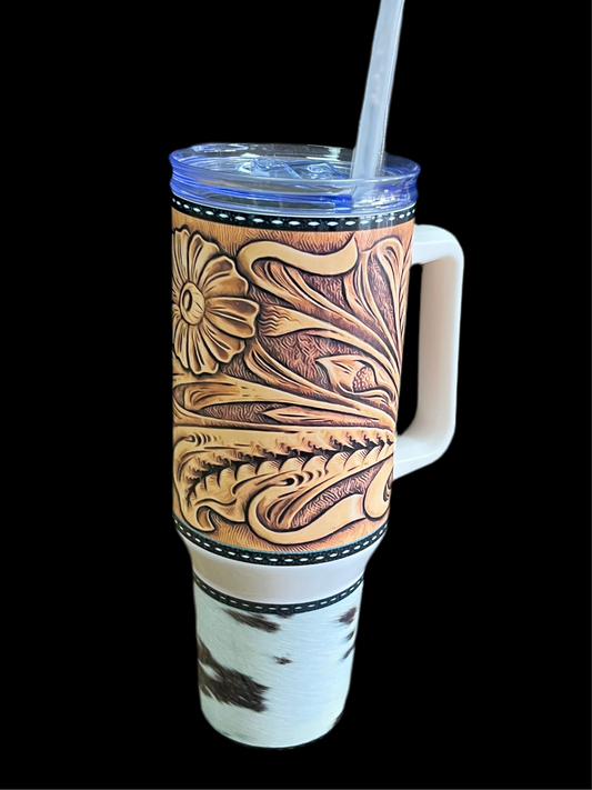Tooled Leather & Cowhide Print 40 oz Cup