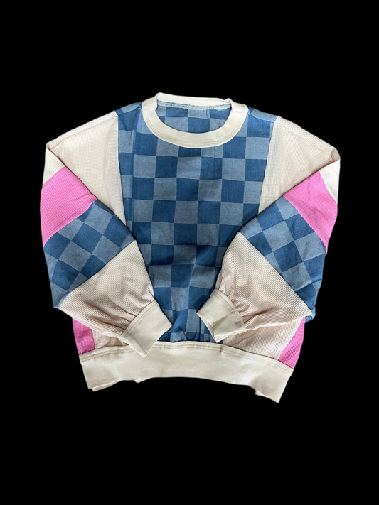 Checkered Denim Patch Sweatshirt