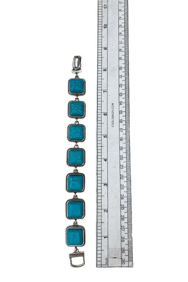 Cable Framed Square Gemstone Link Bracelet