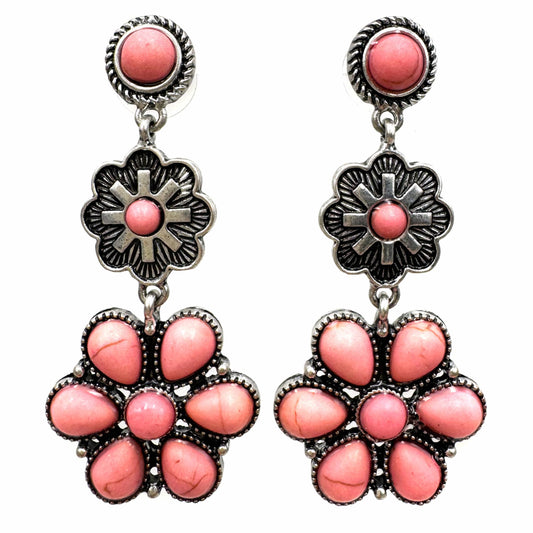 Flower Concho Western Dangle Earrings