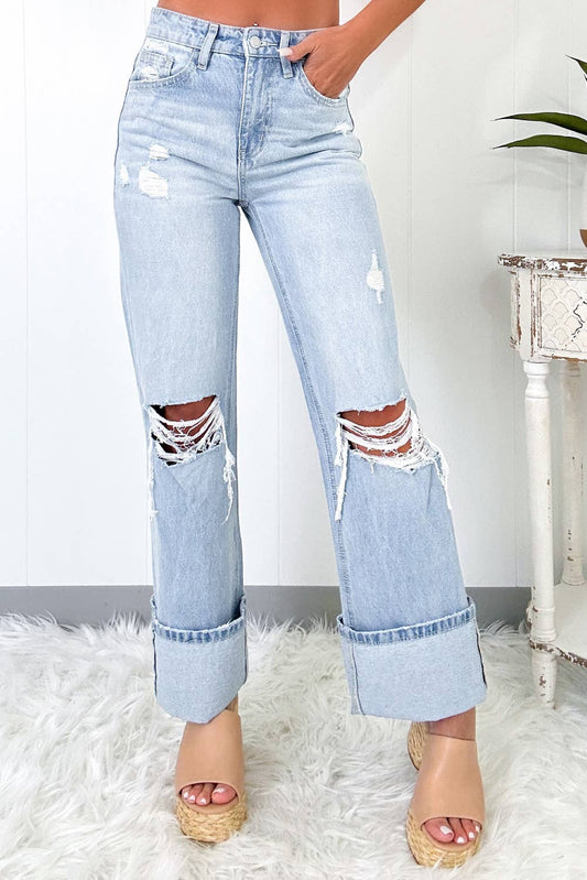 Western apparel Light Wash Distressed Straight Jeans