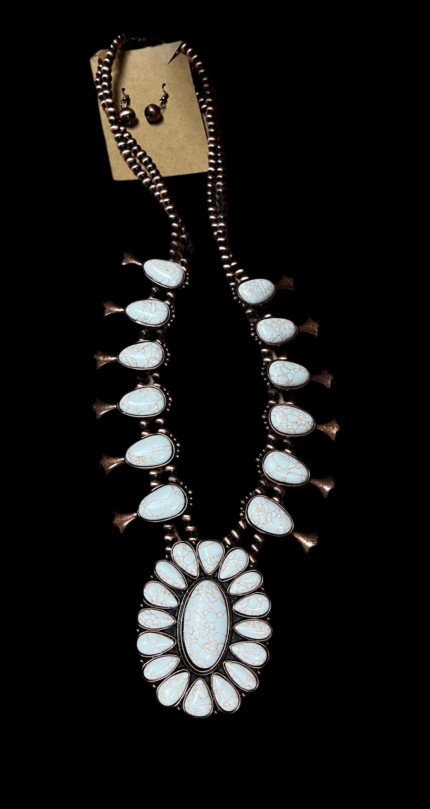Ivory Squash Blossom Necklace and Earring Set