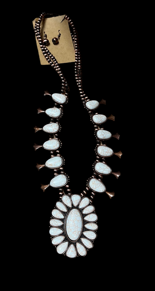Ivory Squash Blossom Necklace and Earring Set