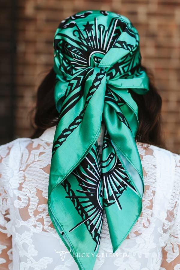 Mint Aztec Arrow Horse Double Sided Printed Wild Rag