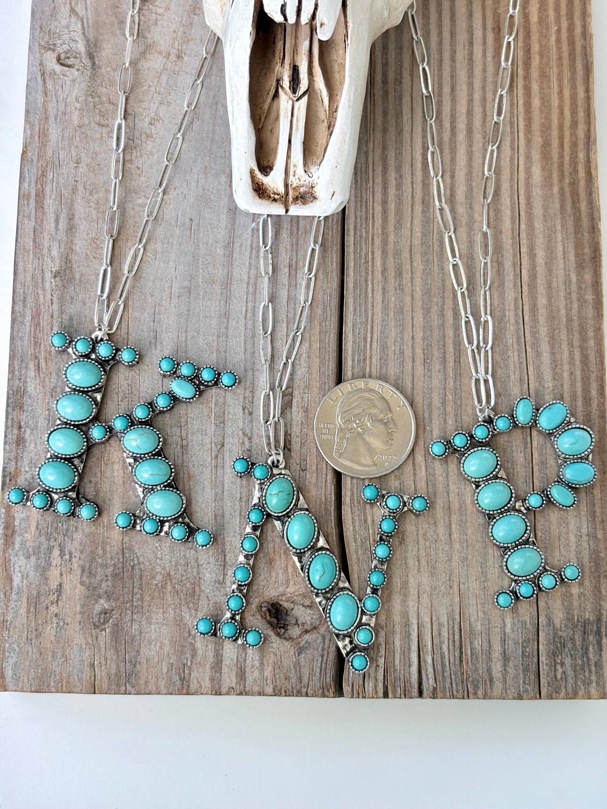 Western Style Turquoise Stone Initial Necklace