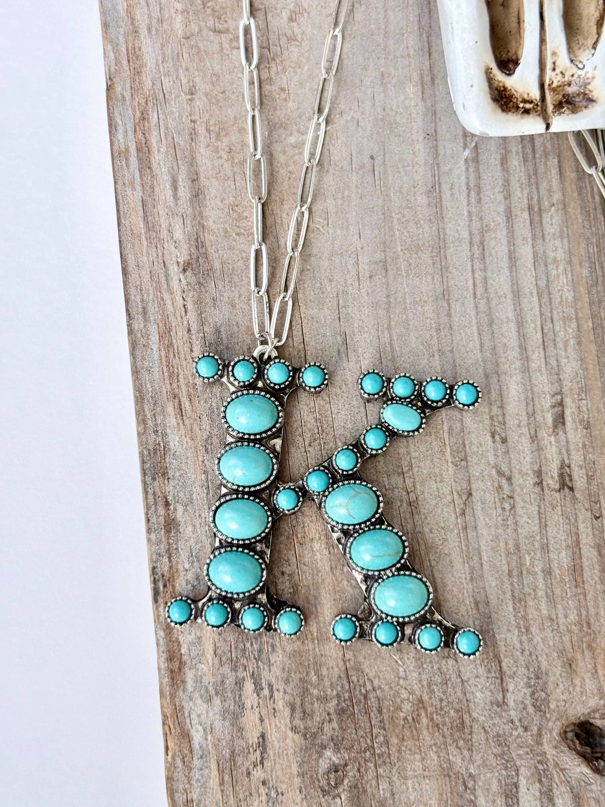 Western Style Turquoise Stone Initial Necklace
