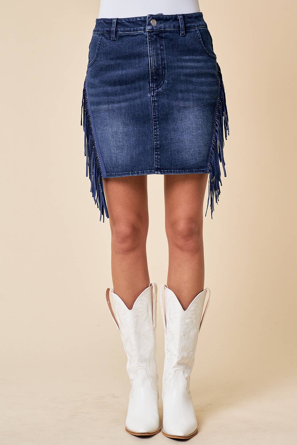 Fringed Denim Mini Skirt