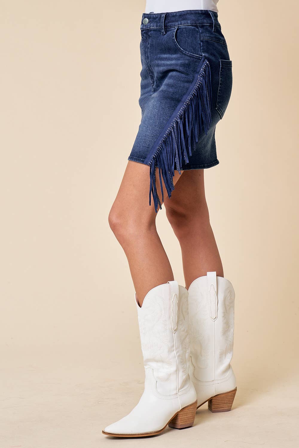 Fringed Denim Mini Skirt