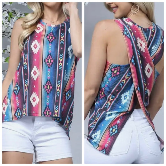 Aztec Cross Back Sleeveless Top