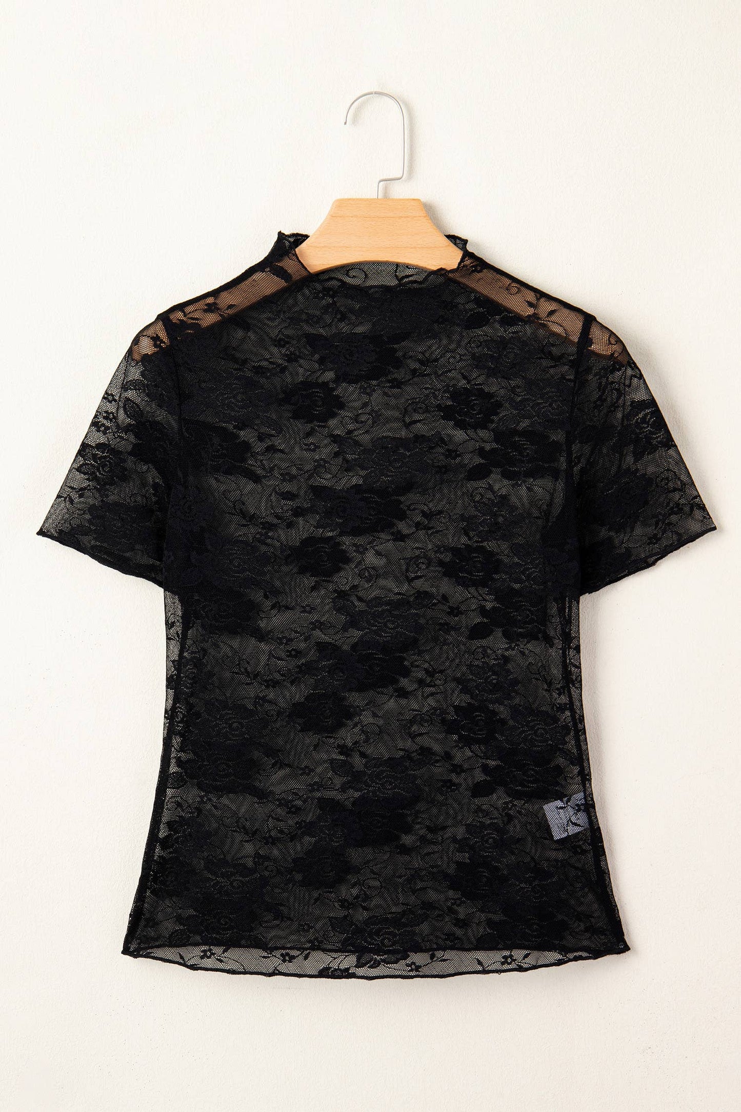 Sheer Floral Lace Mesh Short Sleeve Top