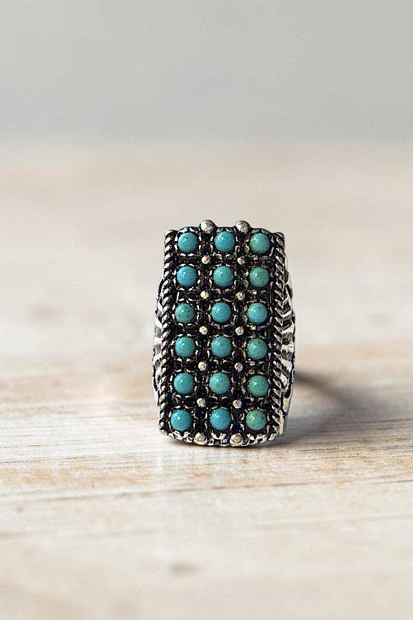 TQ GEM BEAD WESTERN DESIGN STATEMENT CUFF RING