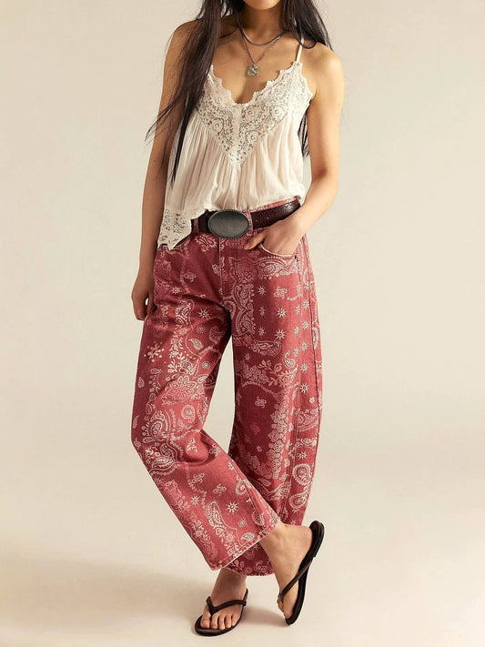 Denim Western Vintage Paisley Print Jeans