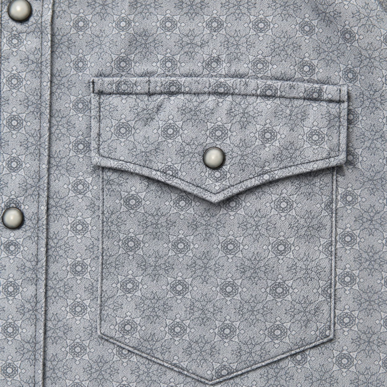 Men's Light Grey Vintage Geo Print Long Sleeve Cowboy Western Snap Shirt