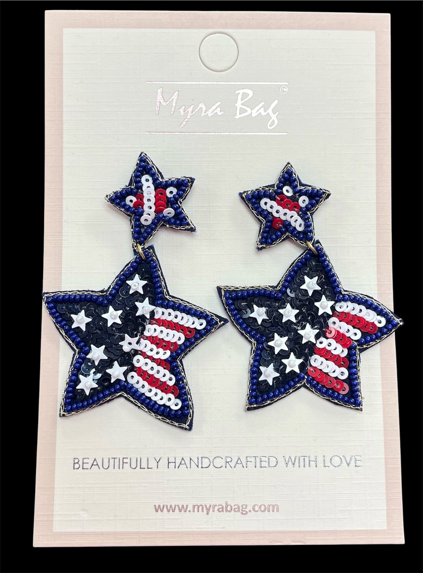 Myra Red, White, & Blue Star Beaded Earrings