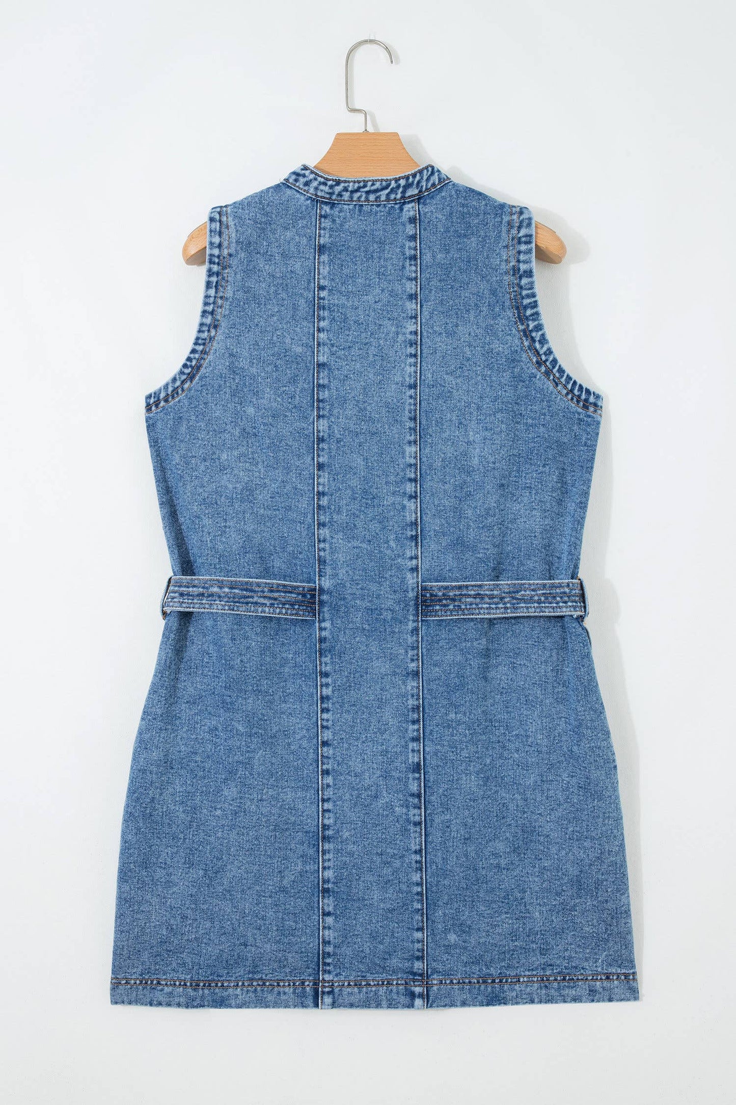 Western Belt Button Down Sleeveless Denim Short Dress (S-XL)