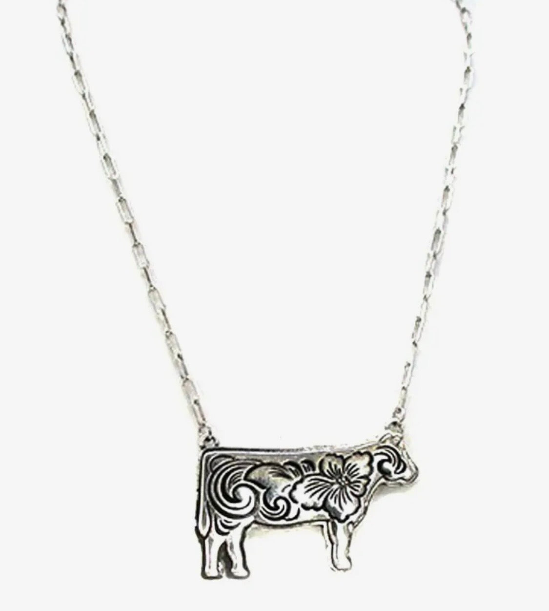 Western Etched Cow Necklace