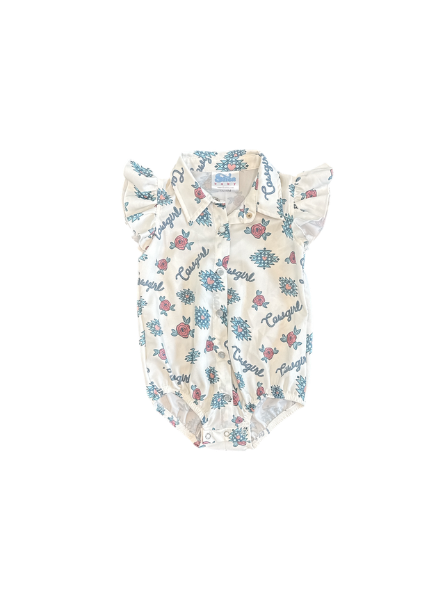 Retro Cowgirl SS Pearl Snap Onesie, 0M-2T