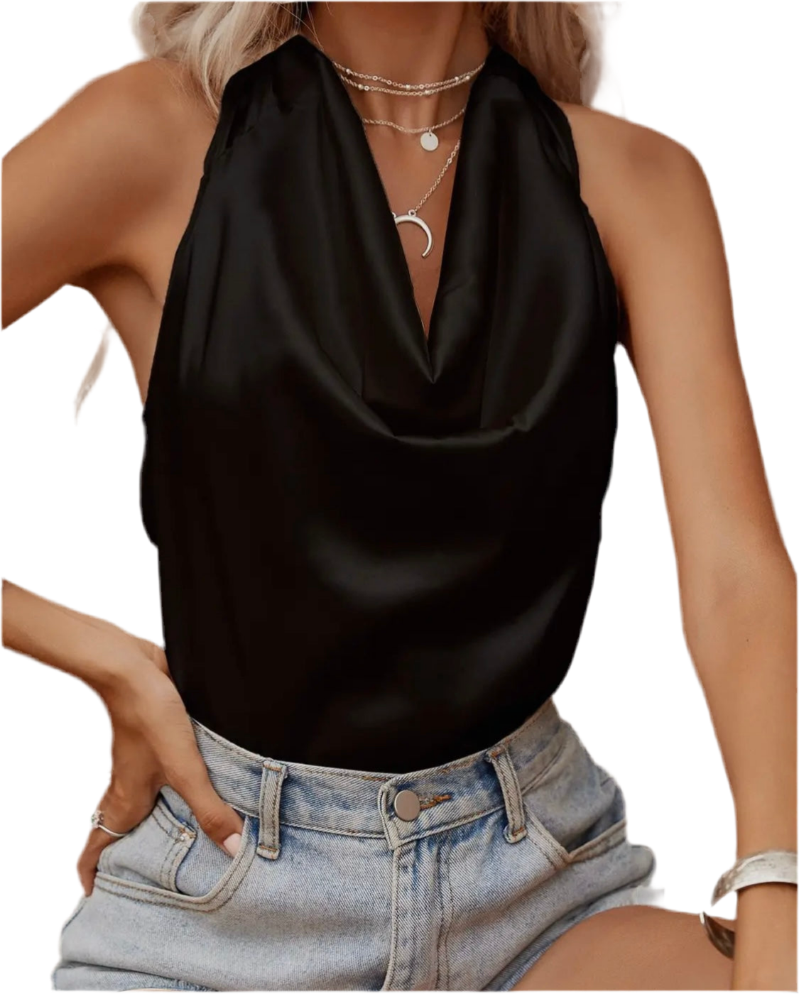 Satin Tie Back Backless Halter Top