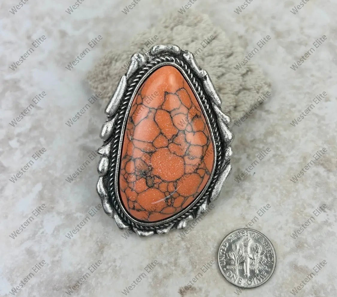Large Silver and Orange Stone Stretch Ring