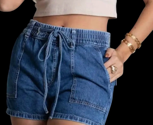 Drawstring Waist Denim Shorts
