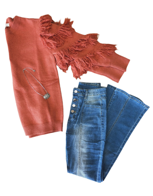 Knitted Tied String Tassel Sweater