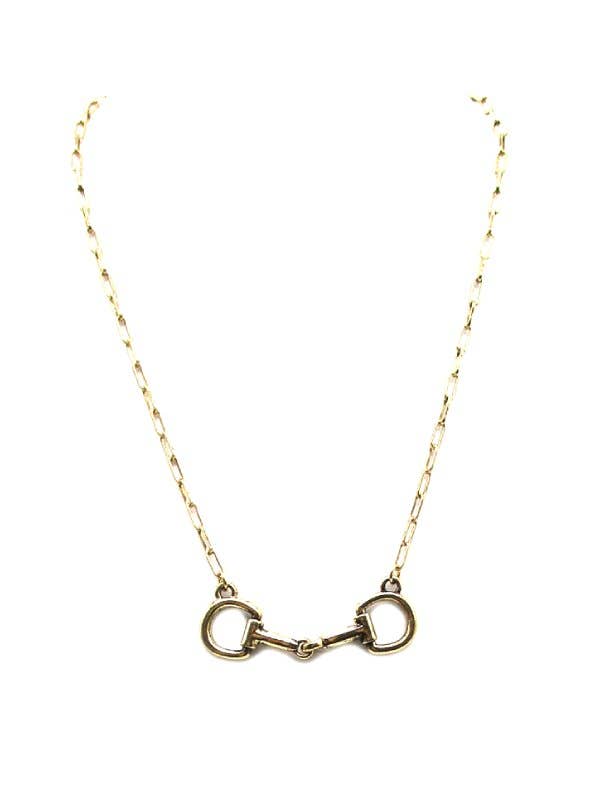 Western Horse Snaffle Bit Pendant Necklace Gold